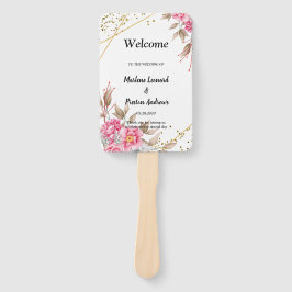Leque Programa de Casamento Floral Rosa Quadro Dourado G