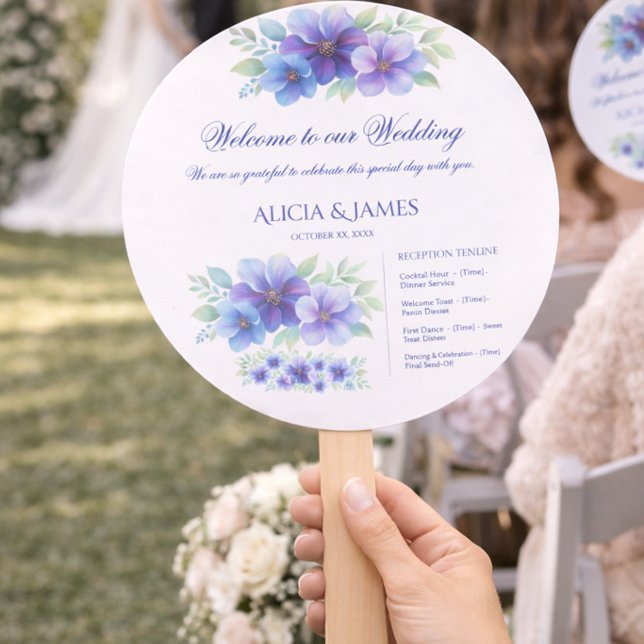 Leque Programa de Casamento Floral Roxo Azul Empoeirado  (Criador carregado)