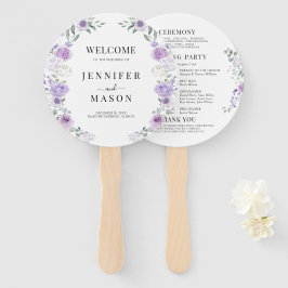 Leque Programa de Casamento Floral Roxo Lilac