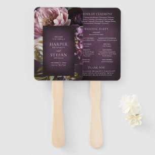Leque Programa de Casamento Floral Roxo Maximalista Eleg