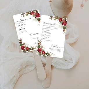 Leque Programa de Casamento Floral Rustic Pine Poinsetti