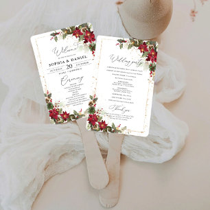 Leque Programa de Casamento Floral Rustic Pine Poinsetti