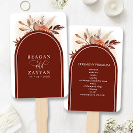 Leque Programa de Casamento Floral Terracota com Grama d