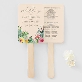 Leque Programa de Casamento Floral Tropical Peach Waterc