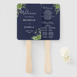 Leque Programa de Casamento Floral Verde Elegante Azul M