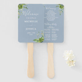 Leque Programa de Casamento Floral Verde Elegante Azul P
