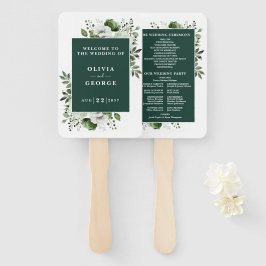 Leque Programa de Casamento Floral Verde Esmeralda Elega