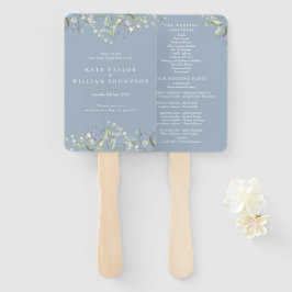 Leque Programa de Casamento Floral Verde Poeira Azul