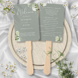 Leque Programa de Casamento Floral Verde Sálvia