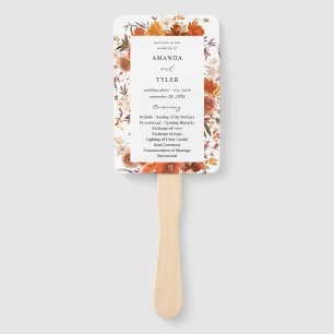 Leque Programa de Casamento Floral Vermelho e Laranja