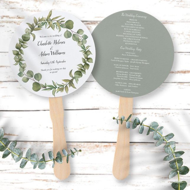 Leque Programa de Casamento Folhagem Verde Elegante (Criador carregado)