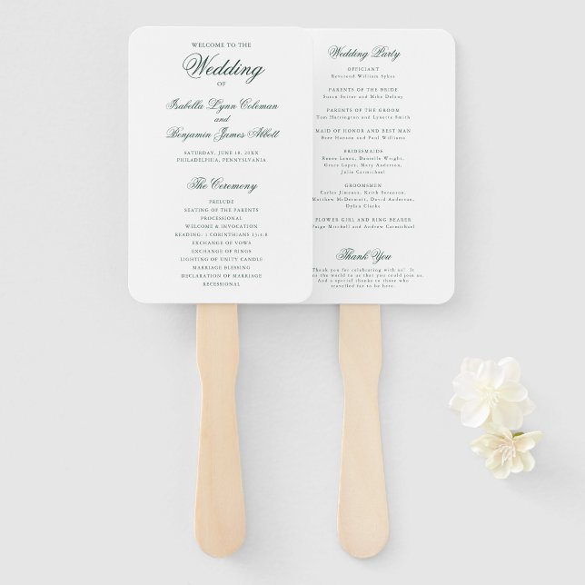 Leque Programa de Casamento Formal Floresta Verde Tradic (Frente e Verso)