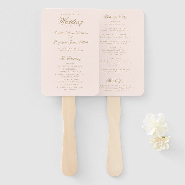 Leque Programa de Casamento Formal Rosa Tradicional (Frente e Verso)