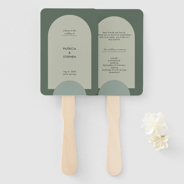 Leque Programa de Casamento Geométrico do Arco Verde Mod (Frente e Verso)