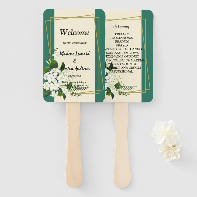 Leque Programa de Casamento Geométrico elegante floral b (Frente e Verso)