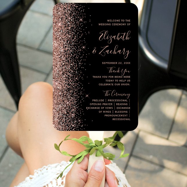 Leque Programa de Casamento Glitter Dourado Rosa Negra (Criador carregado)
