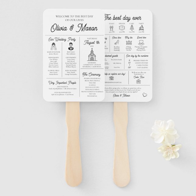 Leque Programa de Casamento Infográfico Moderno Elegante (Frente e Verso)