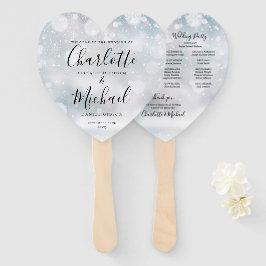 Leque Programa de Casamento Inverno Flocos de Neve Coraç
