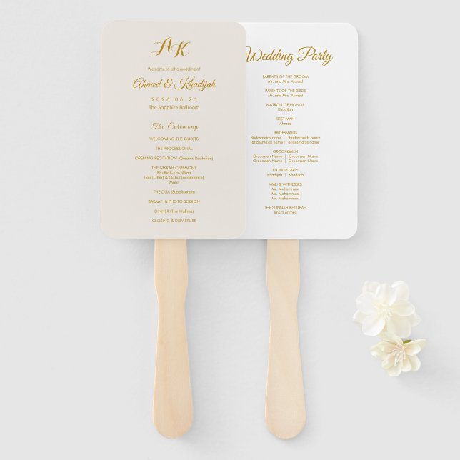 Leque Programa de Casamento Islâmico Moderno Minimalista (Frente e Verso)