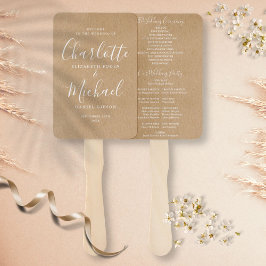 Leque Programa de Casamento Kraft Rústico em Script Mode