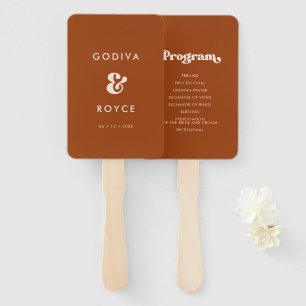 Leque programa de casamento laranja queimado por na moda