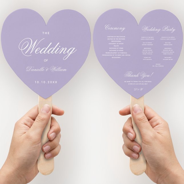 Leque Programa de Casamento Lavender Heart Roxo Branco L (Criador carregado)
