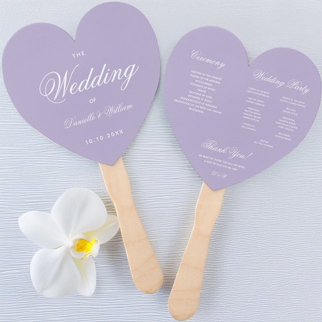 Leque Programa de Casamento Lavender Heart Roxo Branco S (Criador carregado)