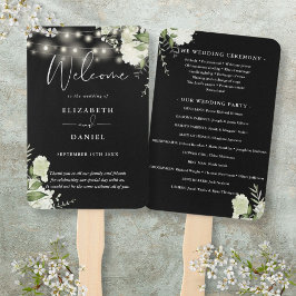 Leque Programa de Casamento Luzes Florais Preto e Branco