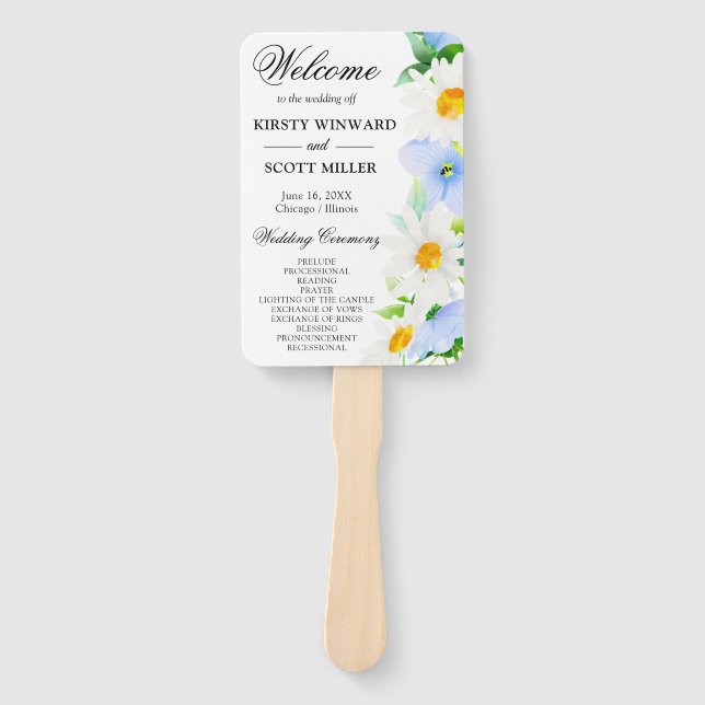 Leque Programa de Casamento Margaridas e Flores de Verão (Frente)