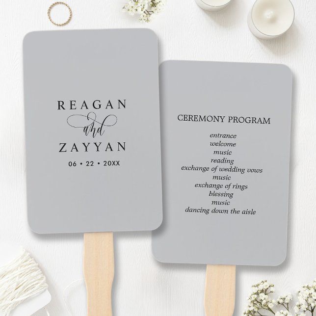 Leque Programa de Casamento Minimalista Cinza Suave (Criador carregado)