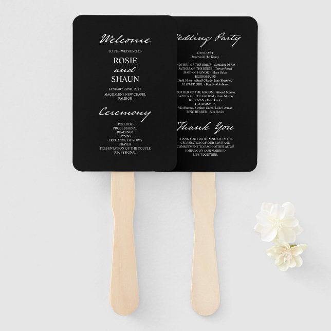 Leque Programa de Casamento Minimalista Moderno Caneta P (Frente e Verso)