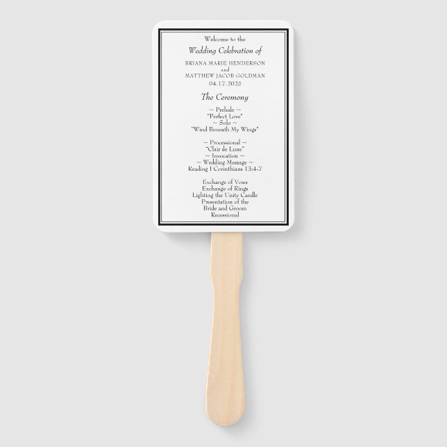 Leque Programa de Casamento Minimalista Moderno Preto e  (Frente)