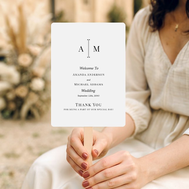 Leque Programa de Casamento Minimalista Monograma Preto  (Criador carregado)