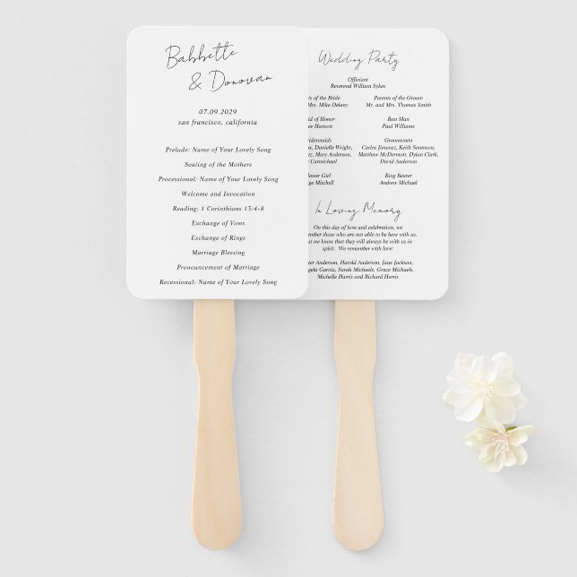 Leque Programa de Casamento Minimalista Preto e Branco M (Frente e Verso)