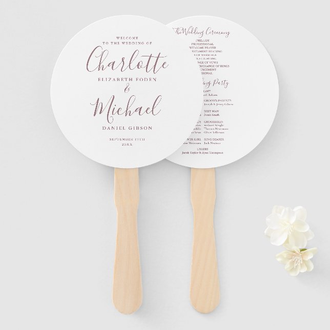 Leque Programa de Casamento Minimalista Rosa (Frente e Verso)