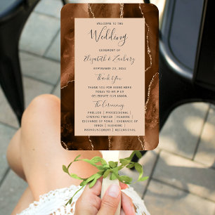 Leque Programa de Casamento Mocha Brown Gold Agate Tan