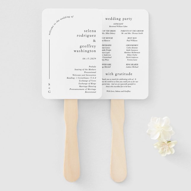 Leque Programa de Casamento Moderno Arco Minimalista Sel (Frente e Verso)