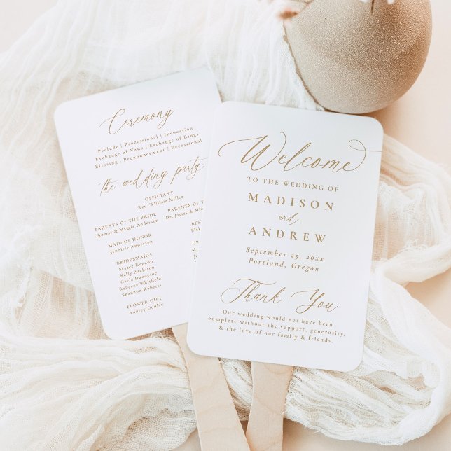 Leque Programa de Casamento Moderno Elegante Caligrafia  (Criador carregado)