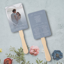 Leque Programa de Casamento Moderno em Azul Poeirento e 