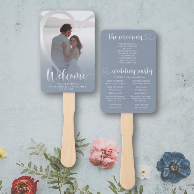 Leque Programa de Casamento Moderno em Azul Poeirento e  (Criador carregado)