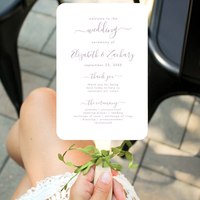 Leque Programa de Casamento Moderno em Letra Lavanda em  (Criador carregado)