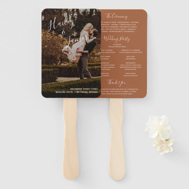 Leque Programa de Casamento Moderno em Terracota Elegant (Frente e Verso)