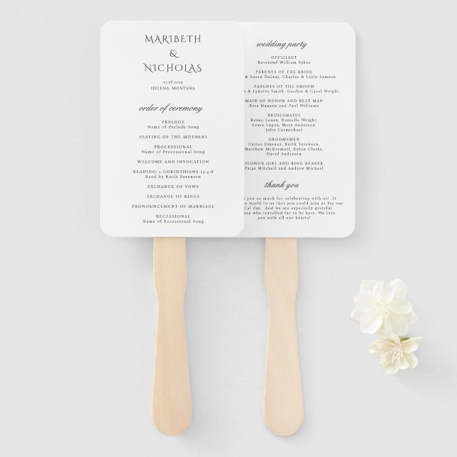 Leque Programa de Casamento Moderno Preto e Branco com C (Frente e Verso)