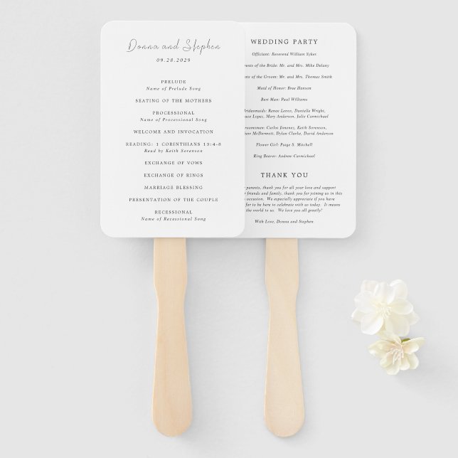 Leque Programa de Casamento Moderno Preto e Branco Limpo (Frente e Verso)
