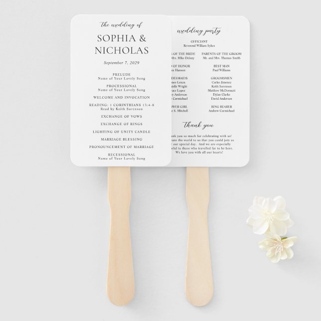 Leque Programa de Casamento Moderno Preto e Branco Simpl (Frente e Verso)
