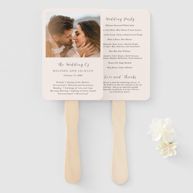 Leque Programa de Casamento Moderno Terroso Neutro com F (Frente e Verso)