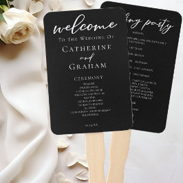 Leque Programa de Casamento Moderno Tipografia Preto e B