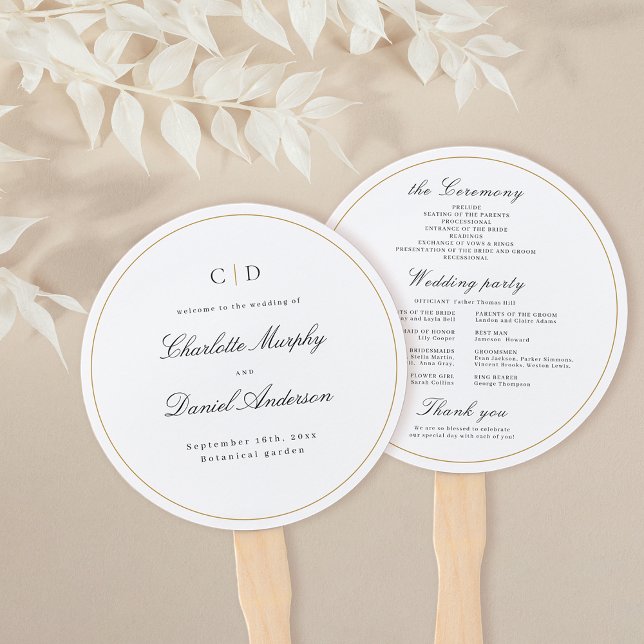 Leque Programa de Casamento Monograma de Script Elegânci (Classic Elegance Script Monogram Wedding Program H Hand Fan)