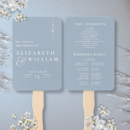 Leque Programa de Casamento Monograma Minimalista Azul E