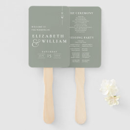 Leque Programa de Casamento Monograma Minimalista Verde 